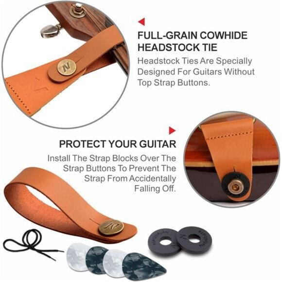 Beige Guitar Strap with Pick Pocket Strap Locks Fits Electric Acoustic Bass - Picture 3 of 7